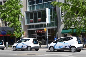BlueIndy demonstration site on E. Washington Street in downtown Indianapolis.