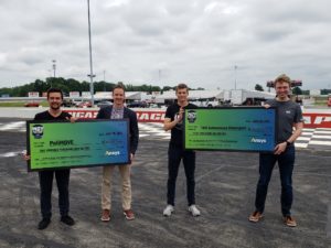 Winners of the Ansys IAC Simulation Race. Teams PoliMOVE and TUM Autonomous Motorsport joined by ESN President and CEO Paul Mitchell.